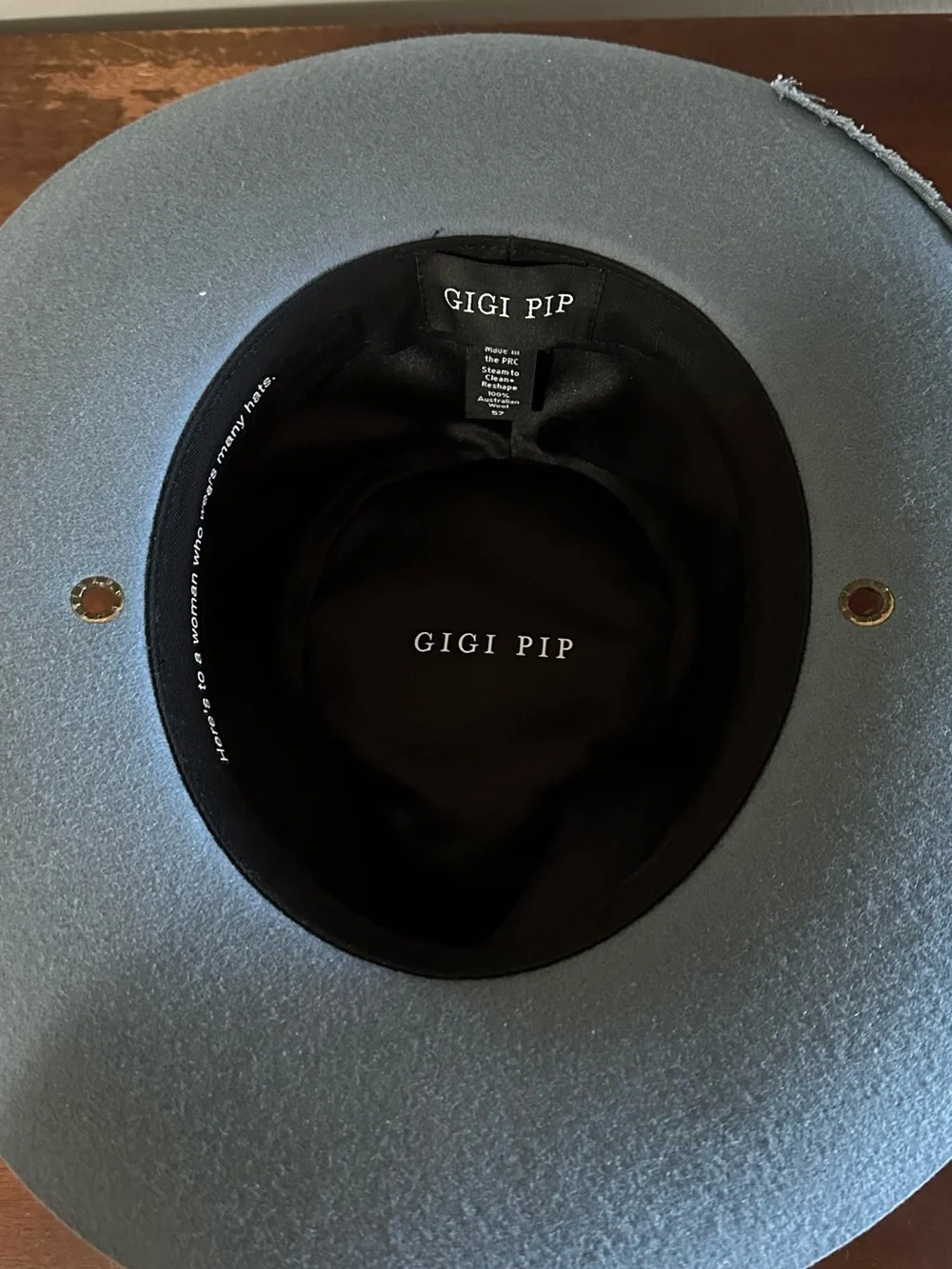 GIGI PIP Wide Brim Felt Fedora in Slate Blue with Braided Accent